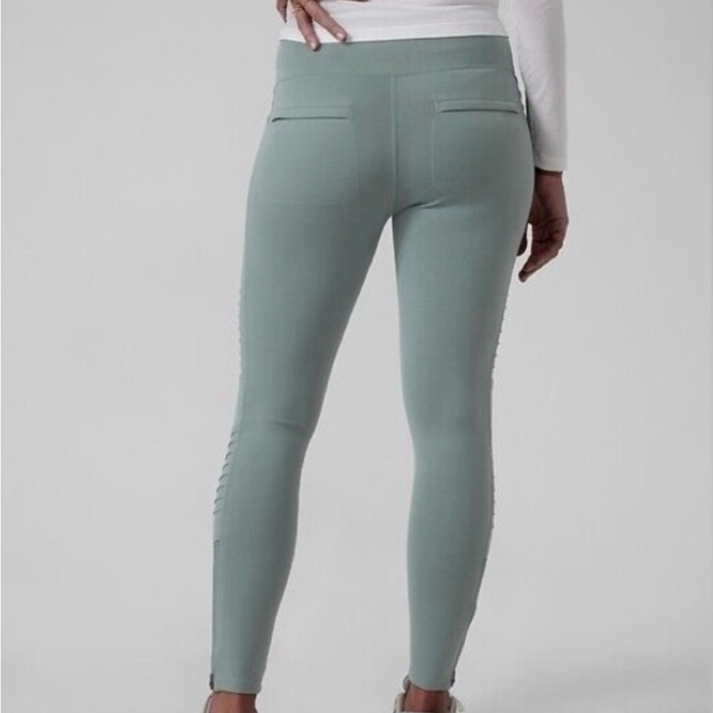 Athleta Balance Moto Tight Leggings Medium Sage Green High Rise Zip Ankle Moto - Picture 3 of 13